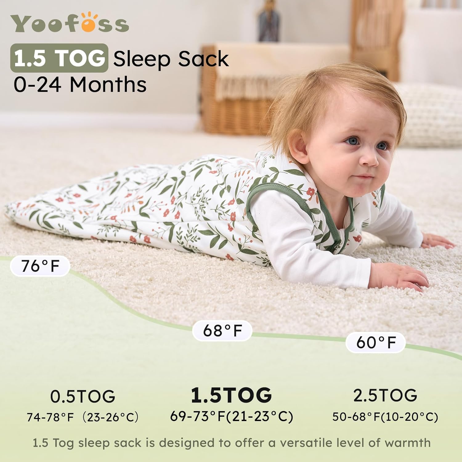 Yoofoss Baby Sleep Sack - 1.5 Tog Wearable Blanket for Infants 0-6 Months | 100% Organic Cotton, Warm & Soft