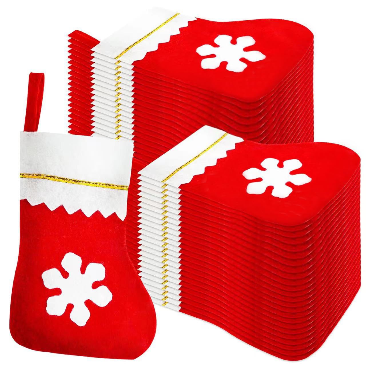 Succwoah 100 Pieces Red Felt Christmas Stockings Bulk 8 Inch Small Christmas Santa Stockings Hanging Xmas Stockings for Winter Christmas Trees Holiday Home Party Decoration(Red with White Trim)