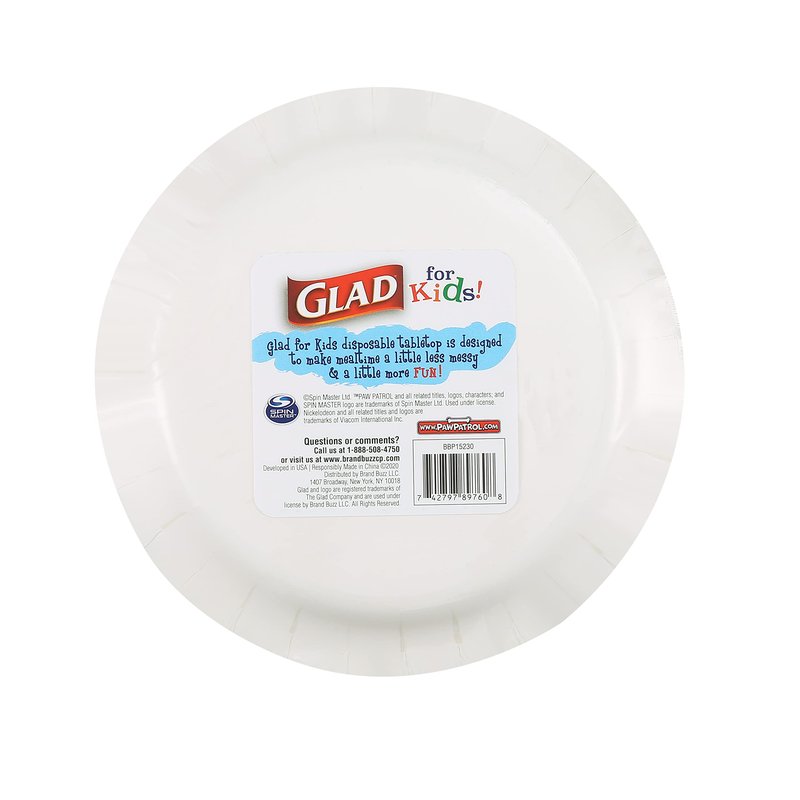 Glad for Kids Paw Patrol Disposable Paper Plates, Heavy Duty Soak Proof Microwavable Kids Plates for Parties, Birthdays, and Everyday Meals, Core Pups Blue, 7 Inch, 20 Count - 5 Pack