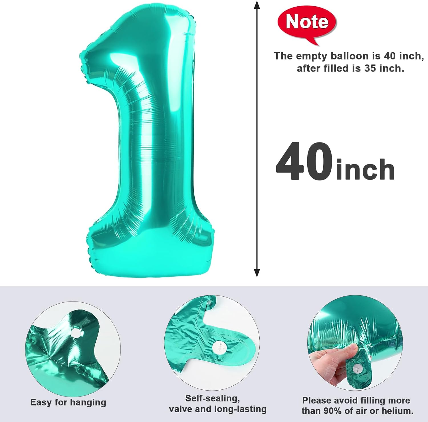 Number Balloons 1 - 40 Inch Blue-Green Birthday Decorations for Boys & Girls | Perfect for Baby Showers & Photo Shoots