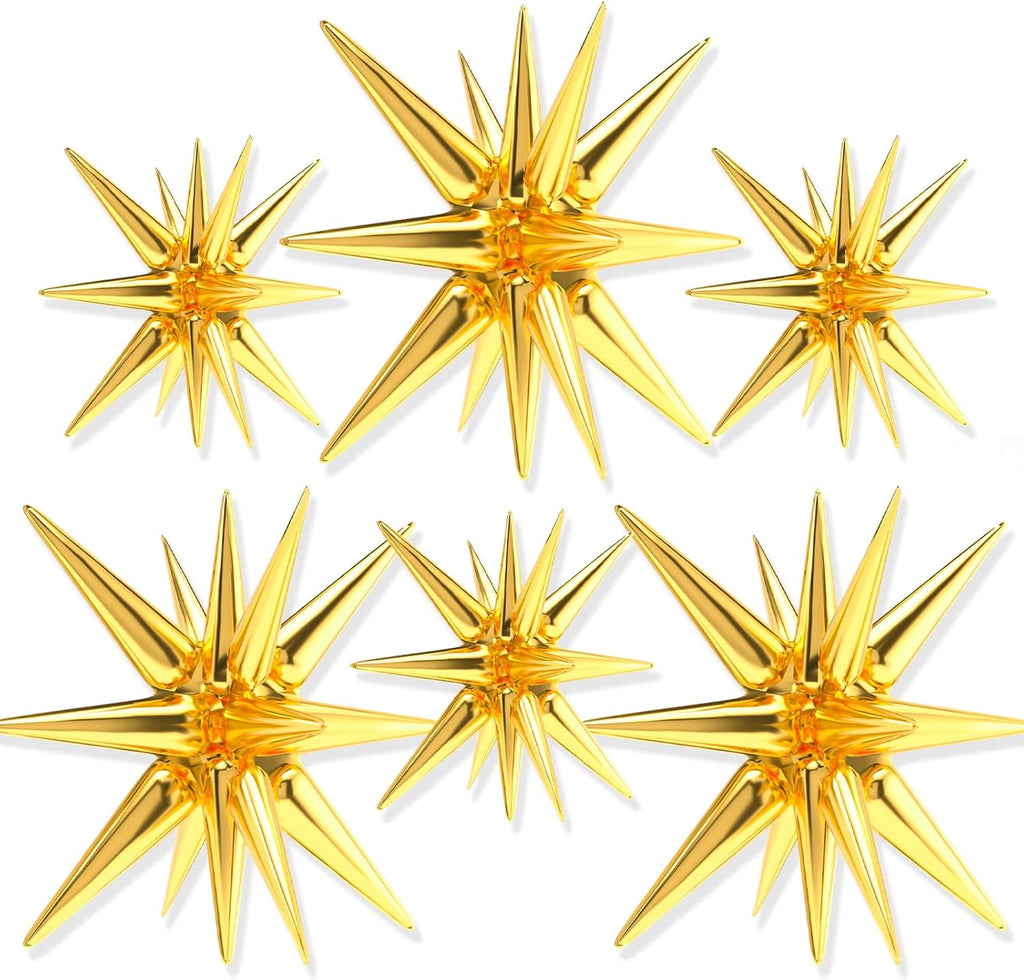 PartyWoo Metallic Gold Star Foil Balloons - 6-Piece Set in 22-Inch Sizes | Perfect for Graduation, Weddings & Birthdays