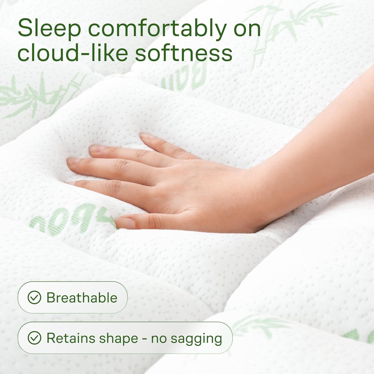 Niagara Ultra Soft Mattress Topper - Viscose Bamboo Pillow Top for Back Pain Relief | Full Size, Green