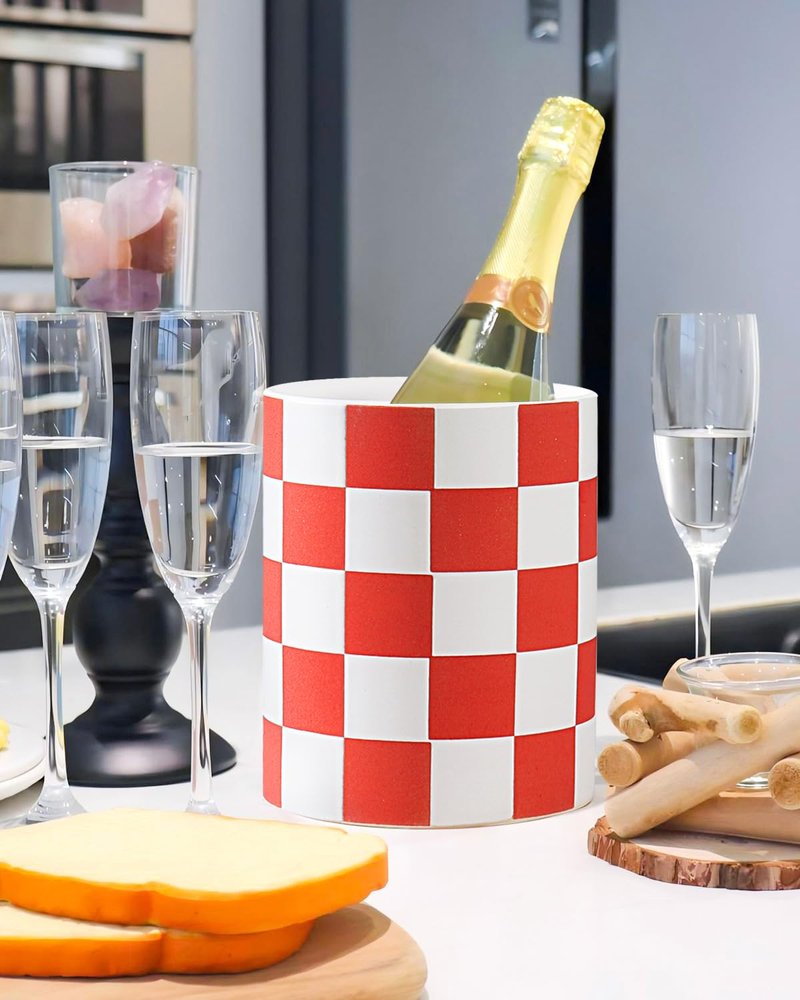 Swkien Utensil Holder, 7.2 Inch Checkered Utensil Holder, Ceramic Cooking Utensil Spoon/Spatula Holder for Countertop, Kitchen Decor and Accessories for counte(Red)