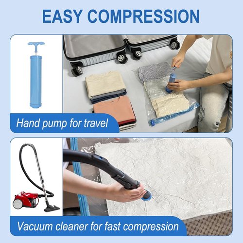 Fygrip Vacuum Storage Bags - Space-Saving Seal Bags with Hand Pump for Clothing & Travel | 10 Small Size