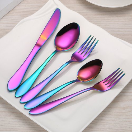 Titanium Rainbow Plated Stainless Steel Flatware Set 20 Piece, Rainbow Silverware Set Service for 4
