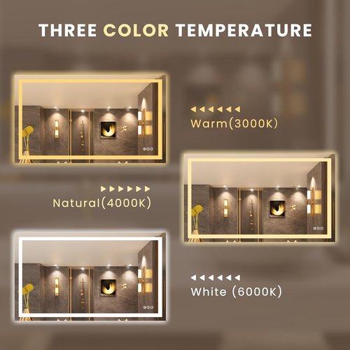 LOAAO LED Bathroom Mirror - 50" x 30" Dimmable, Anti-Fog, Backlit & Front Lit with Memory Function