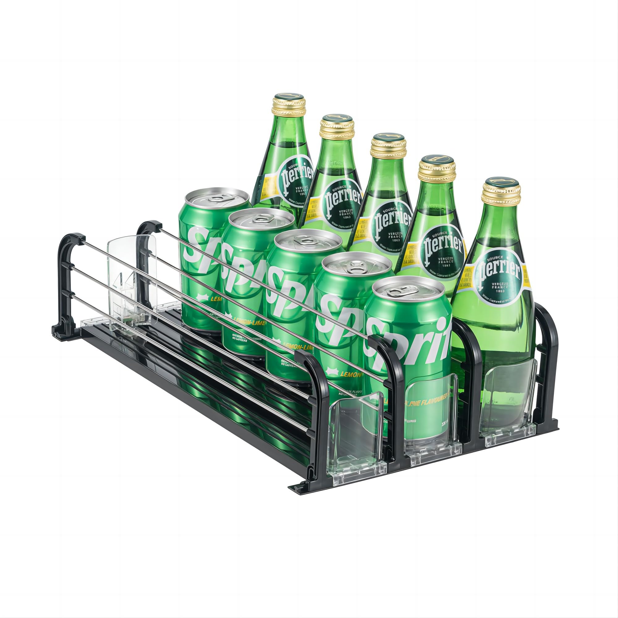 Yedyoi Drink Organizer for Fridge, Refrigerator Drink Dispenser with Self-Pushing Glide (3 Rows), Large, Black, MJ-005