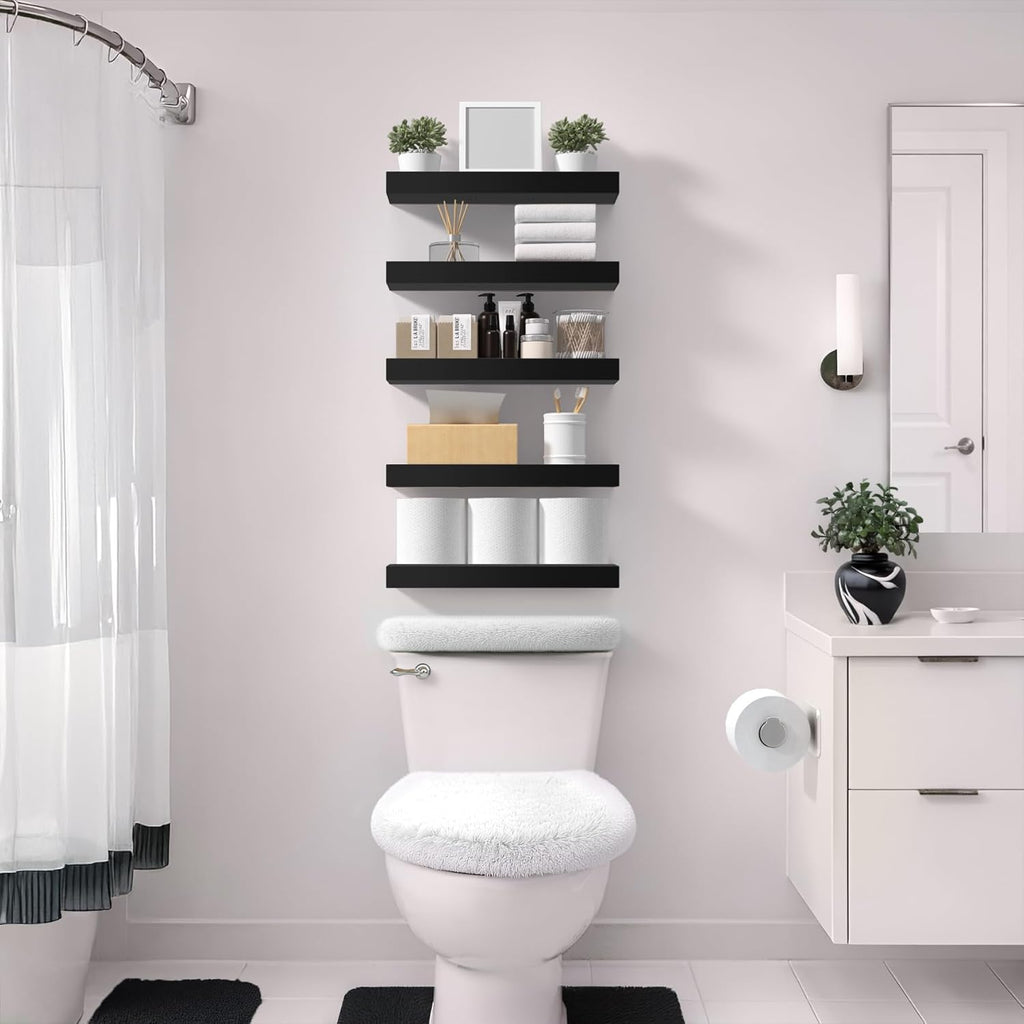 Sorbus Floating Shelves - 16 Inch Wall-Mounted Shelves for Kitchen, Bedroom & Bathroom | Black, 2 Pack