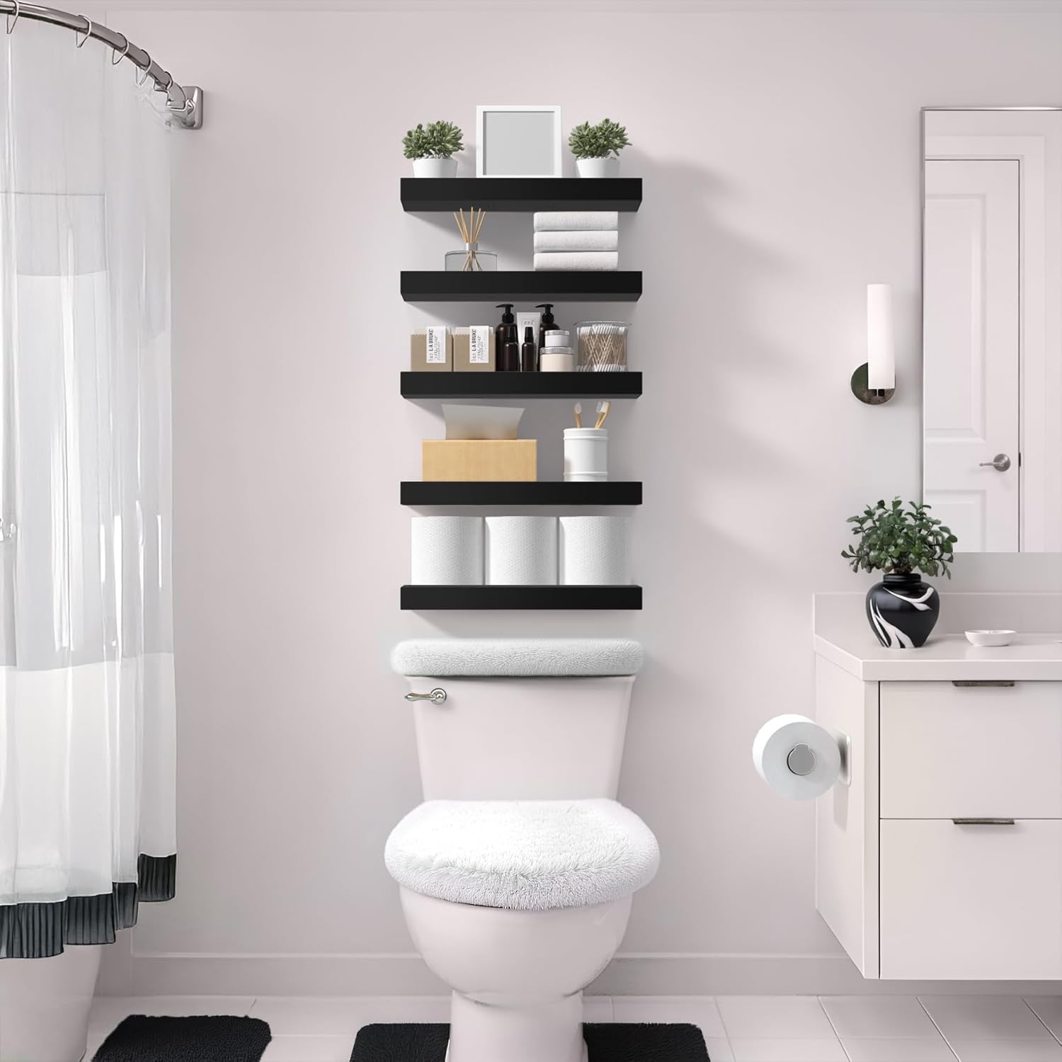 Sorbus Floating Shelves - 16 Inch Wall-Mounted Shelves for Kitchen, Bedroom & Bathroom | Black, 2 Pack