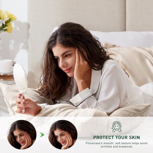 Love's Cabin Satin Pillowcase Set - Cooling Standard Size 20x26 Pillow Covers for Hair & Skin, Silky Smooth Beige