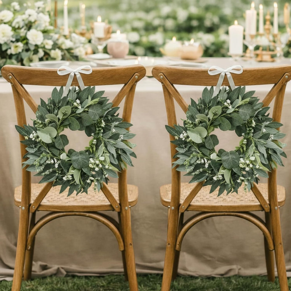 Thinkday Eucalyptus Candle Ring Set - 4 Inch Mini Artificial Wreaths for Home Decor | Green Floral Centerpieces