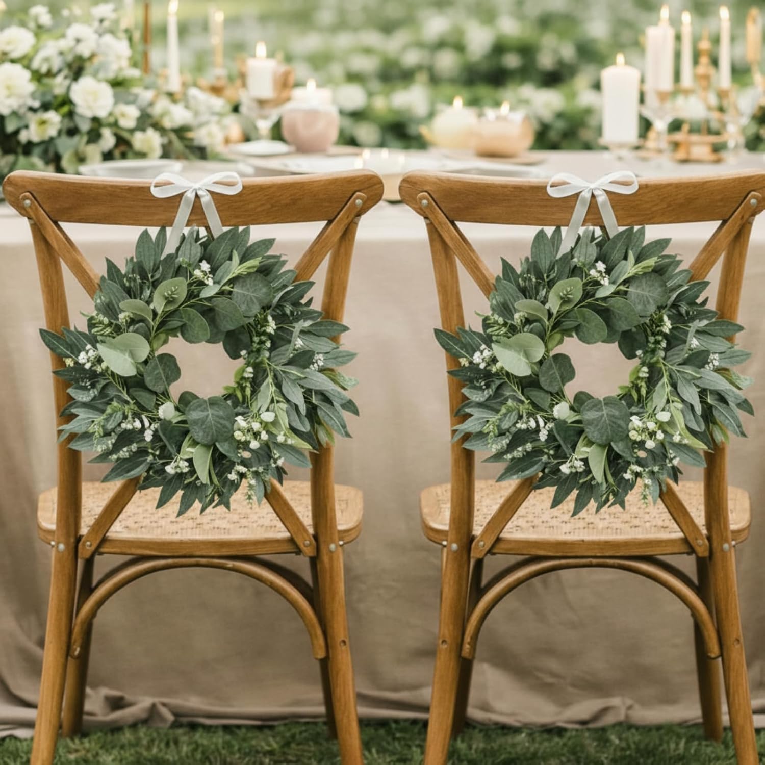 Thinkday Eucalyptus Candle Ring Set - 4 Inch Mini Artificial Wreaths for Home Decor | Green Floral Centerpieces