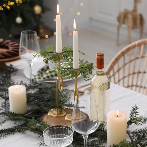 Canlierr Christmas Pine Taper Candle Rings - 12 Pack Mini Pine Holders for Holiday Decor | 1.38 Inch