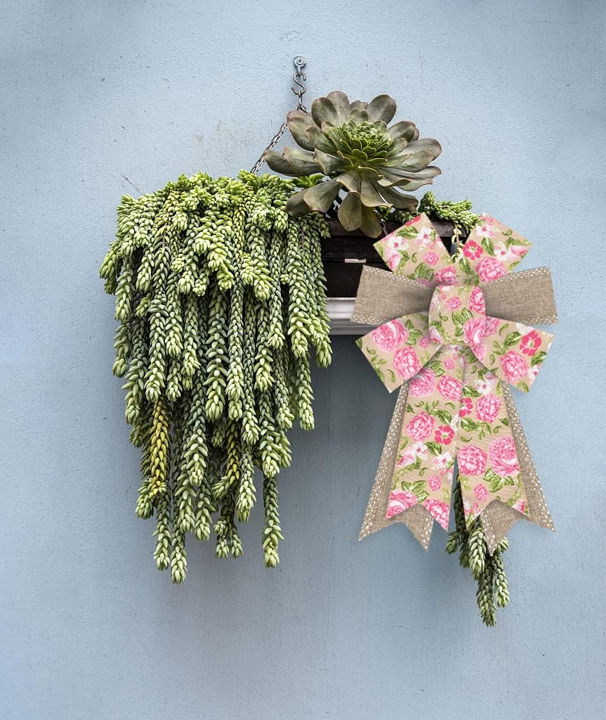 Skiennix Spring Wreath Bows - Pink Roses & Burlap Ribbon | 2-Piece Set for Indoor/Outdoor Decor