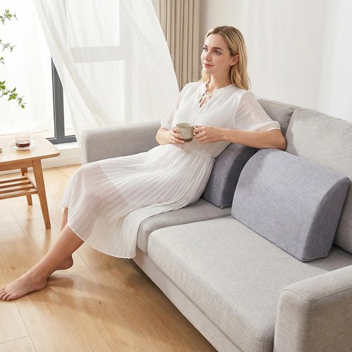 M Mute Touch 2PCS Sofa Couch Back Cushions, Backrest Support Pillow for Elderly,Extra Large Thick Lumbar Support Pillow for Home (6x24x13.2 in, Linen, Medium Grey)