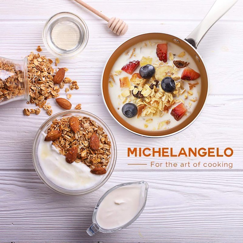MICHELANGELO 2 Quart + 3 Quart Saucepan Set with Lid, Ultra Nonstick Coppper Sauce Pan with Lid, Small Pot with Lid, Ceramic Nonstick Saucepan Set, Small Sauce Pot, Copper Pot, Ceramic Sauce Pan Set