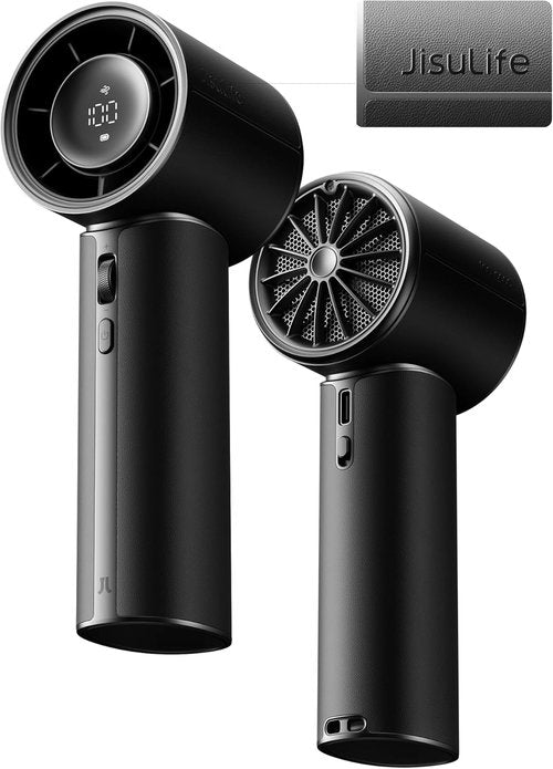 JISULIFE Handheld Fan Pro1 Mini - 30-Hour Cooling Power, Elite PU Leather, Portable Design | Black