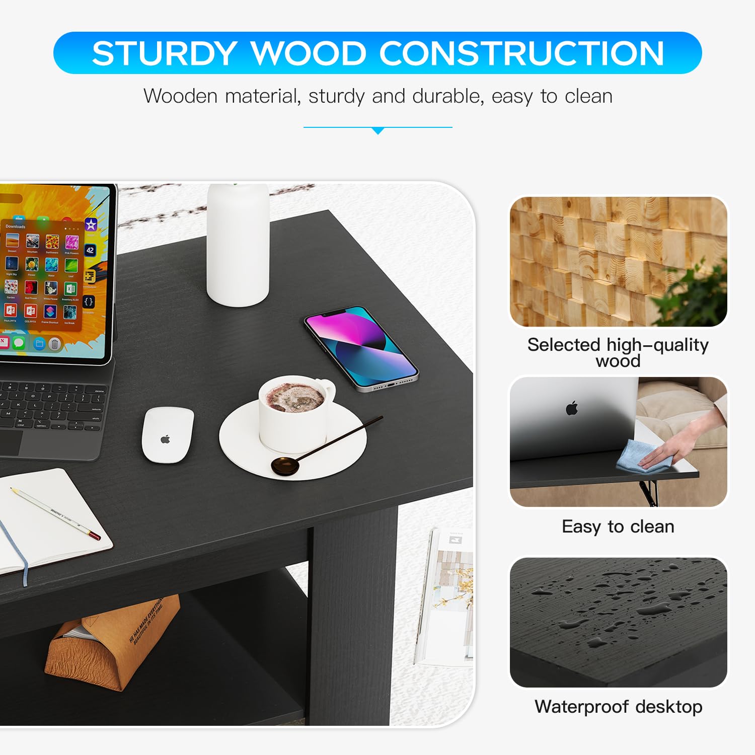 FDW 39 inch Lift Top Coffee Table with Hidden Storage Compartment & Lower Shelf,Coffee Table with Lift Top for Living Room,Home Small Space,Black