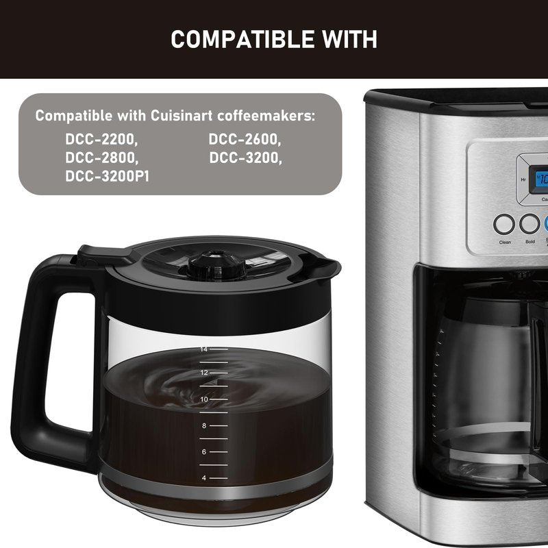 14-Cups Coffee Pot Replacement Compatible with Cuisinart Coffee Maker Models DCC-2200RC, DCC-2200, DCC-3200, DCC-3200P1, DCC-3200FR, DCC-3200CPAMZ, DCC-2600, DCC-2800,DCC-1800FR, CBC-7400, CBC-7000PC