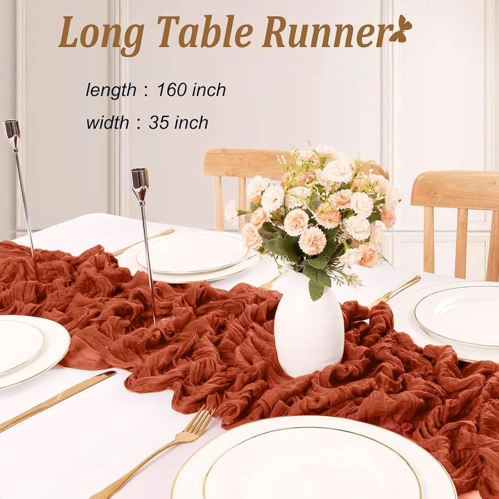 Terracotta Cheesecloth Table Runner - 13.3Ft Burnt Orange Boho Rustic Decor for Weddings & Holidays