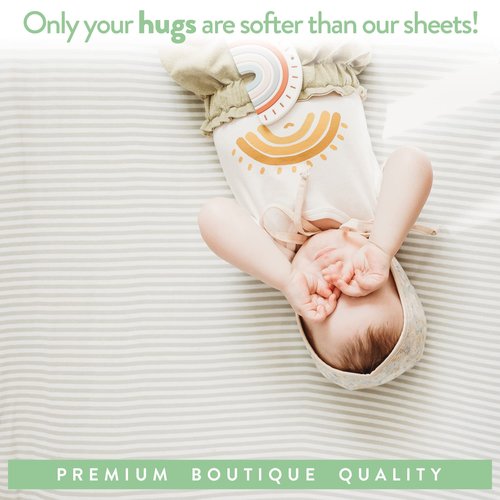 Bedside Sleeper Bassinet Sheets – Compatible with Milliard Side Sleeper – Fits 21 x 36 Mattress Without Bunching – Snuggly Soft Jersey Cotton – Grey Sheep, Stripe – 2 Pack