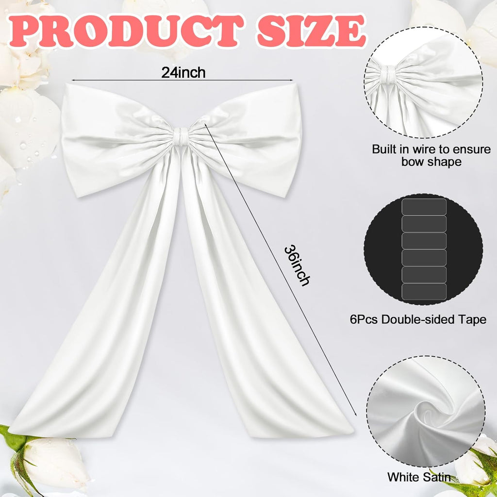 Wavwavw Large White Satin Bow Decor - Giant Birthday & Wedding Decoration | 24 x 36 Inches