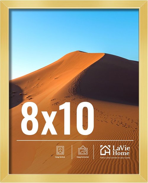 LaVie Home 8x10 Picture Frame - Elegant Gold Frame with HD Plexiglas | Versatile Vertical or Horizontal Display