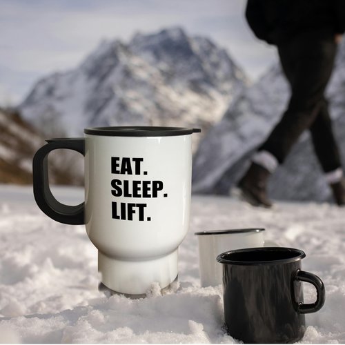 3dRose Eat Sleep Lift Weightlifting Weight Lifting Fitness Body Building Travel Mug, 14-Ounce, Stainless Steel