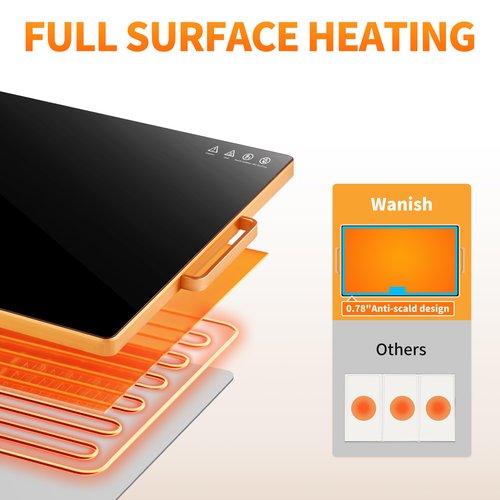 Electric Warming Tray (XXL 32”x18”)，Food Warmers for Parties Buffet with Thermostat & Full Surface Heating, Tempered Glass Warming Mat for Food, Temperature Adjustable Gold Handles Food Warming Mat
