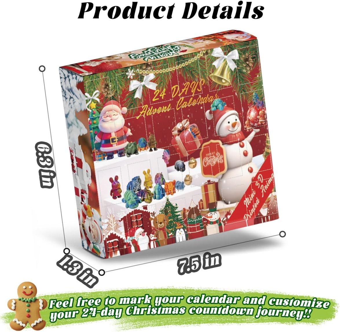 Skiennix 2025 Christmas Advent Calendar - Mini 3D Printed Animal Set for Kids | 24 Days of Fun Gifts