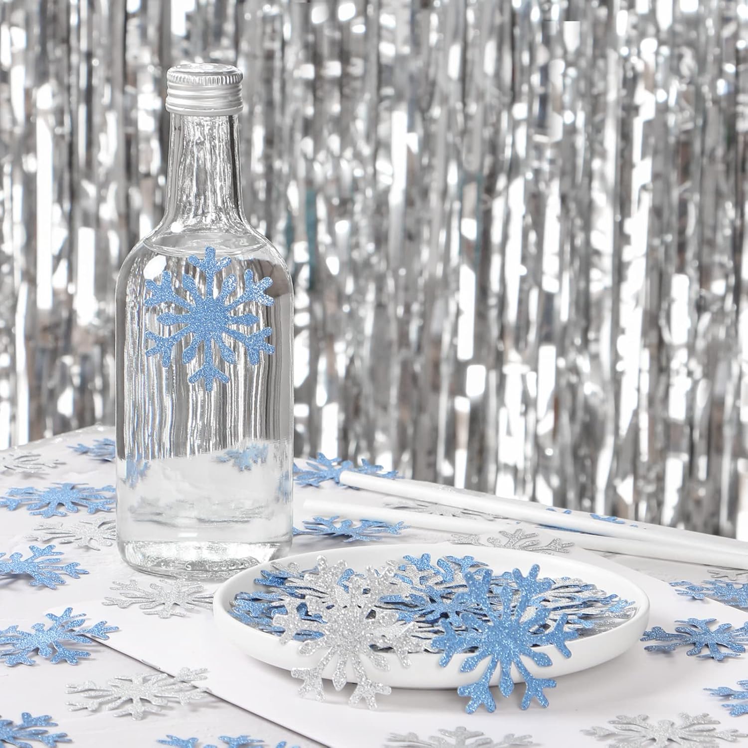 Snowflake Snow-White Party Decorations - 100pcs Glitter Paper Confetti for Winter Wonderland Celebrations