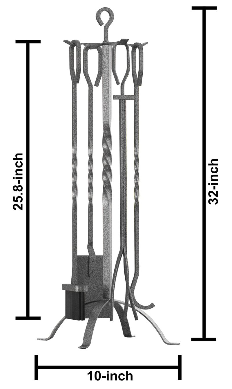 Fire Beauty 5 Pieces Fireplace Tools Sets Fireplace Accessories Tools Holder with Handles Tools for Indoor Fireplace Decor Outdoor Fire Pit Modern Tool(Pewter)