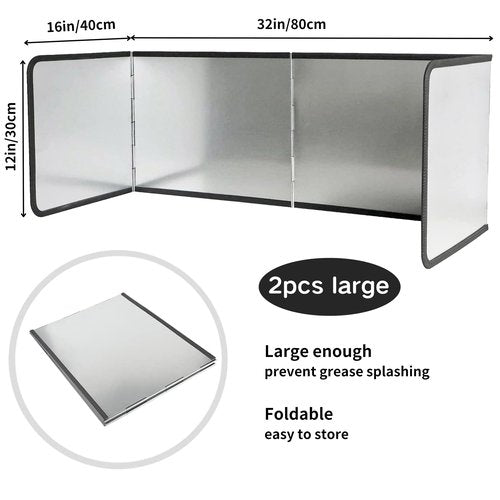 2 pcs 4 Sided Splatter Guards for Frying | Grease Splatter Guard for Frying Pan | Foldable Stainless Steel Grease Splatter Screen | Anti Splatter Foldable Kitchen Backsplash Protector for Stove Top