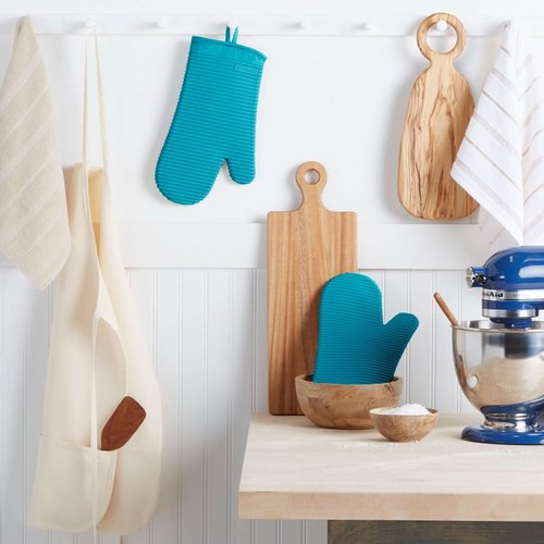 KitchenAid Ribbed Soft Silicone Oven Mitts - 2-Pack Set, 7.5"x13", Ocean Drive Color