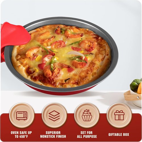 KITESSENSU Nonstick Baking Pans Set - 7-Piece Bakeware Collection with Cake, Loaf, Muffin, and Cookie Pans | Pink