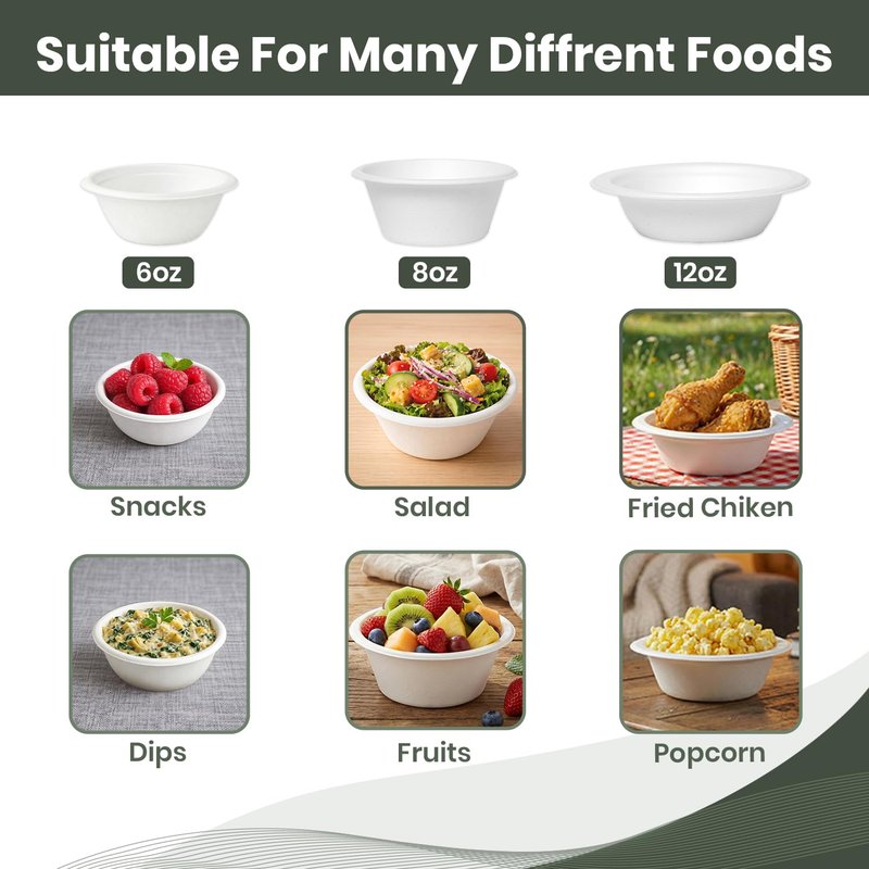 FPN Disposable Paper Bowls (500 Pack 12 oz), Heavy-Duty Compostable, Eco-Friendly, Bagasse Bowl for Soup, Salad, Dessert & More