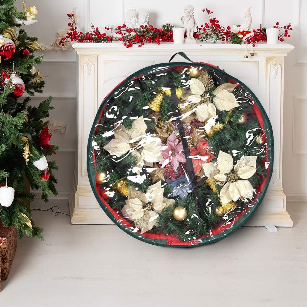 Primode Christmas Wreath Storage Bag - Extra Large 48" Container with Clear Window | Durable 600D Oxford Material | Red