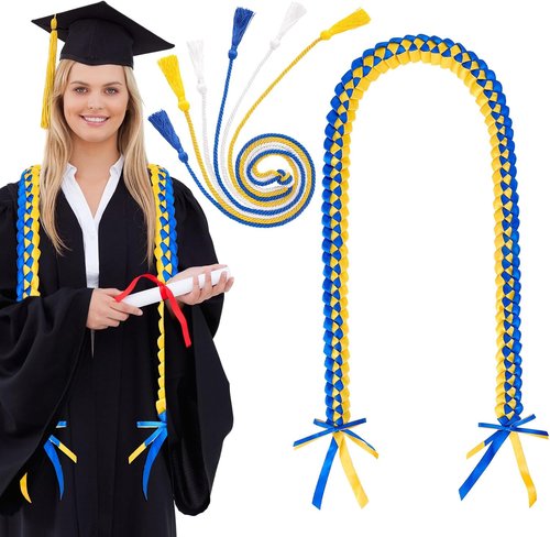 FYSUIMU Graduation Leis - Blue, Gold & White Honor Cords with Tassel | 4 Pcs Braided Necklace for College & High School Grads