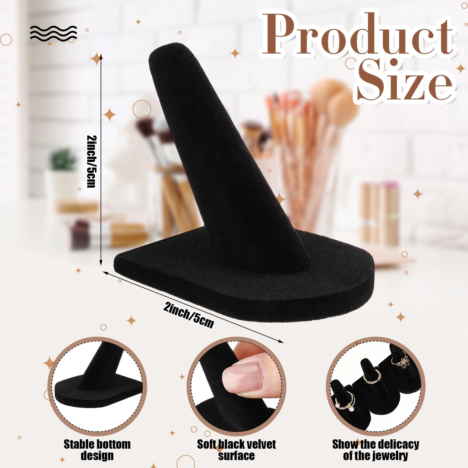 Jetec 48 Pieces Black Velvet Ring Display Stand Jewelry Holder Finger Ring Display Velvet Holder Organizer for Showcase Vendors Wedding