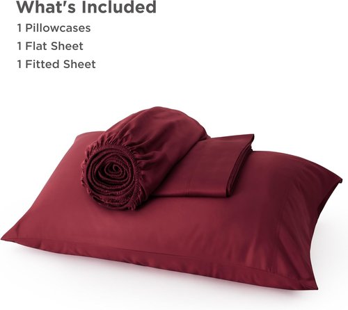 Bedsure Cooling Twin Sheets - Breathable & Soft Rayon from Bamboo | Deep Pocket Up to 16 Inches, Burgundy