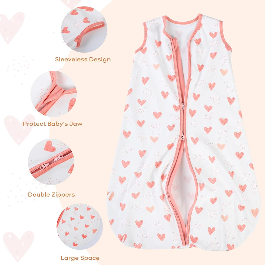 Yoofoss Baby Sleep Sack - 100% Organic Cotton Wearable Blanket for 12-18 Months | Lightweight 2-Way Zipper, TOG 0.5