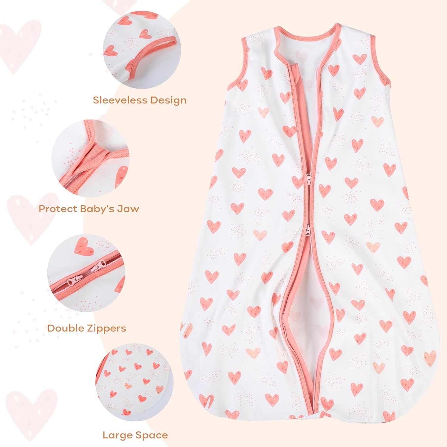Yoofoss Baby Sleep Sack - 100% Organic Cotton Wearable Blanket for 12-18 Months | Lightweight 2-Way Zipper, TOG 0.5
