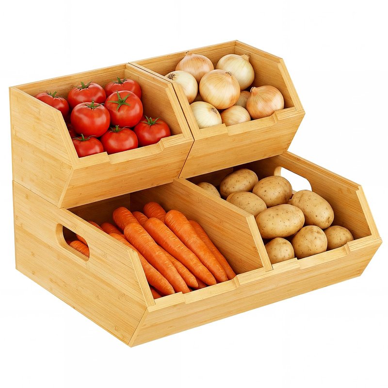 Bambition Bamboo Pantry Storage Bins for Vegetables, Potato and Onion Storage Bin for Pantry, Produce Bins for Kitchen Counter