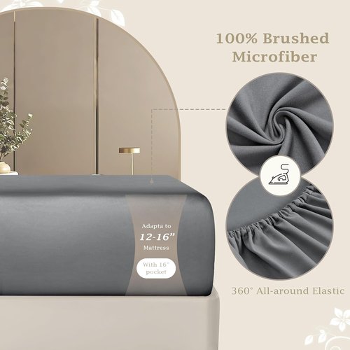 FreshCulture Queen Fitted Sheet - Premium Hotel-Quality Microfiber | Ultra Soft & Breathable - Dark Grey