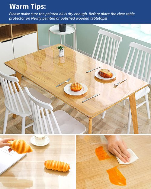 20X60 Inch Clear Dining Room Table Cover Plastic Tablecloths Waterproof Office Desk Blotter Mat 1.5mm Thick Wood Furniture Topper Protector Pad for Night Stand End Side Table Kitchen Countertop