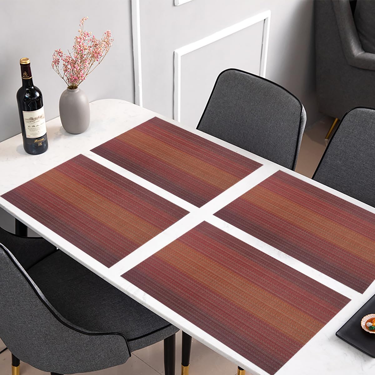 PIGCHCY Placemat,Washable Woven Non-Slip Insulation Durable Placemat Vinyl Table Mat Set of 6 (Scarlet Red)