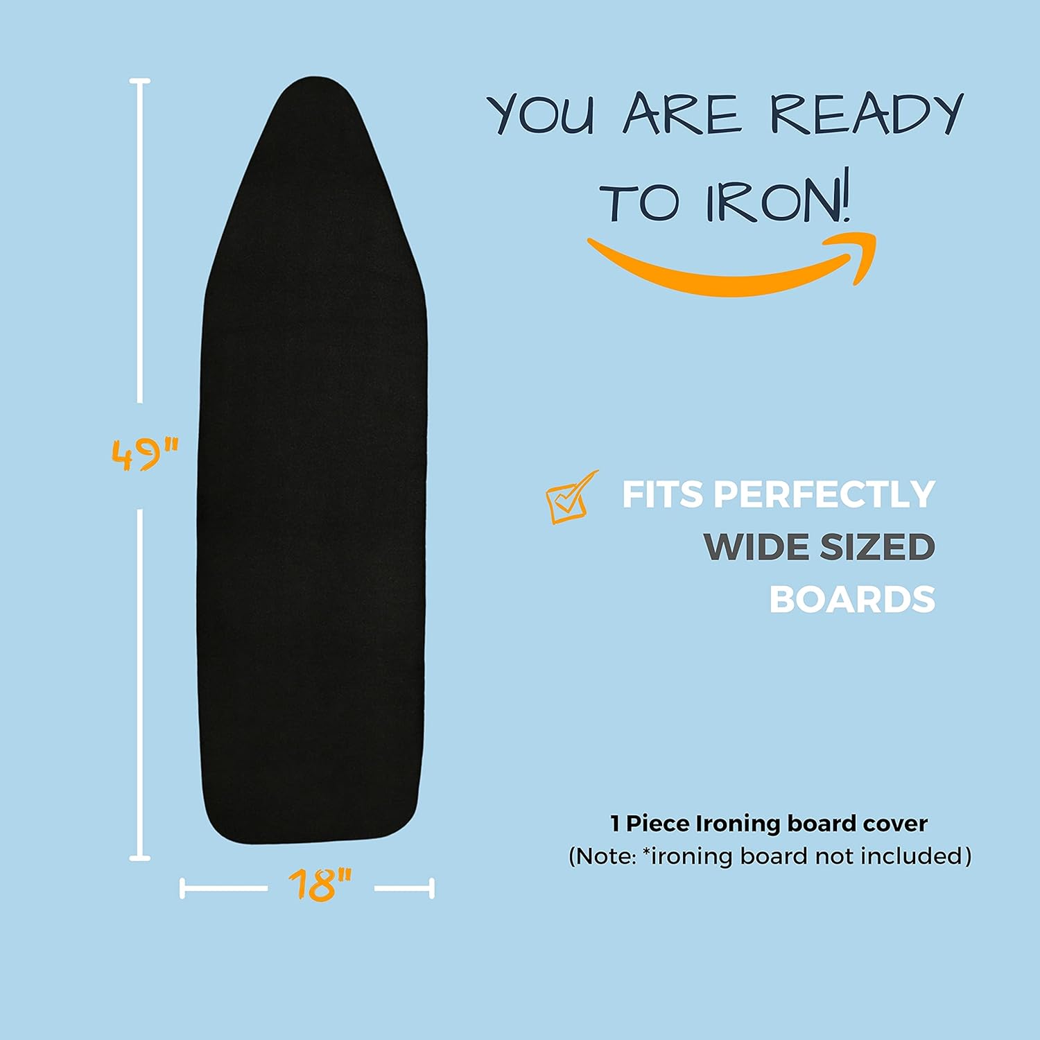 SAVUK Ironing Board Cover - Extra Thick, Heat Reflective Cotton Pad | 18'' x 49'' Adjustable Fit, Black