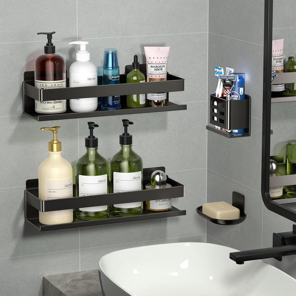 Regine Switzerland Shower Caddy - Rust-Proof Aluminum Shelf, Easy Adhesive Installation | 4 Pack for Bathroom Storage