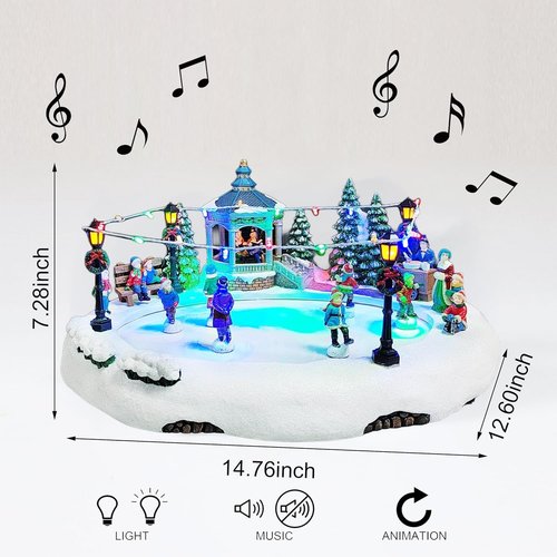 Moments In Time Animated Skating Pond | 7.28” LED Christmas Village Display with Moving Skaters, Lights & Music
