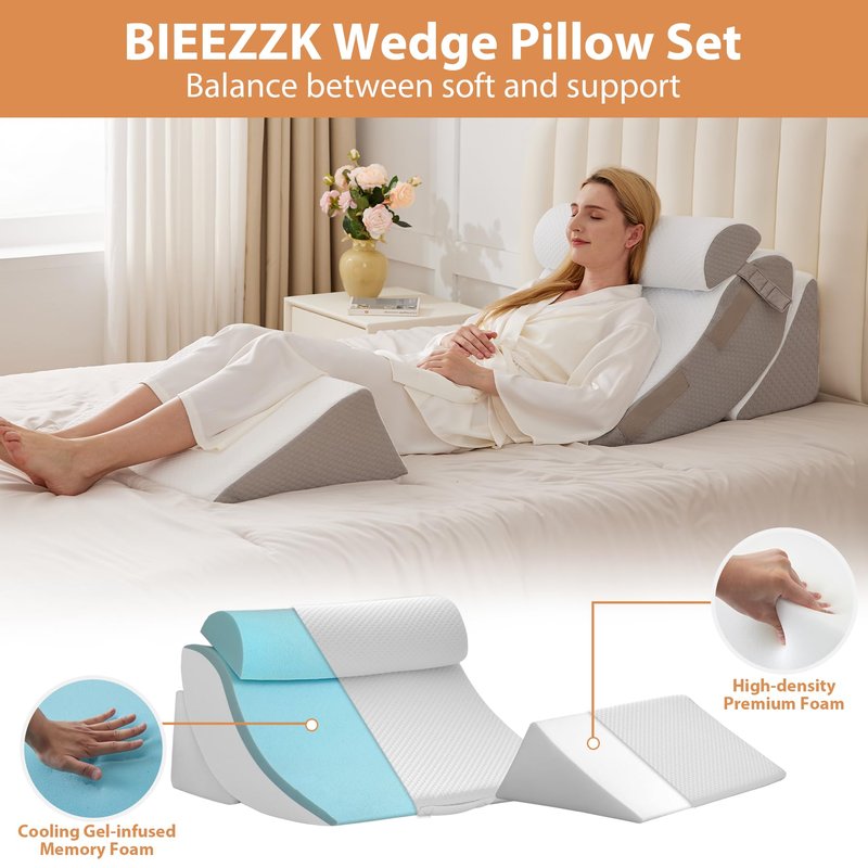 4PCS Wedge Pillow Set for After Surgery, Orthopedic Bed Wedge Pillow for Back Pain Relief, Sitting up in Bed,Recovery, Acid Reflux, Snoring, Body Pillow for Sleeping,Leg,Shoulder Support, Dark Grey
